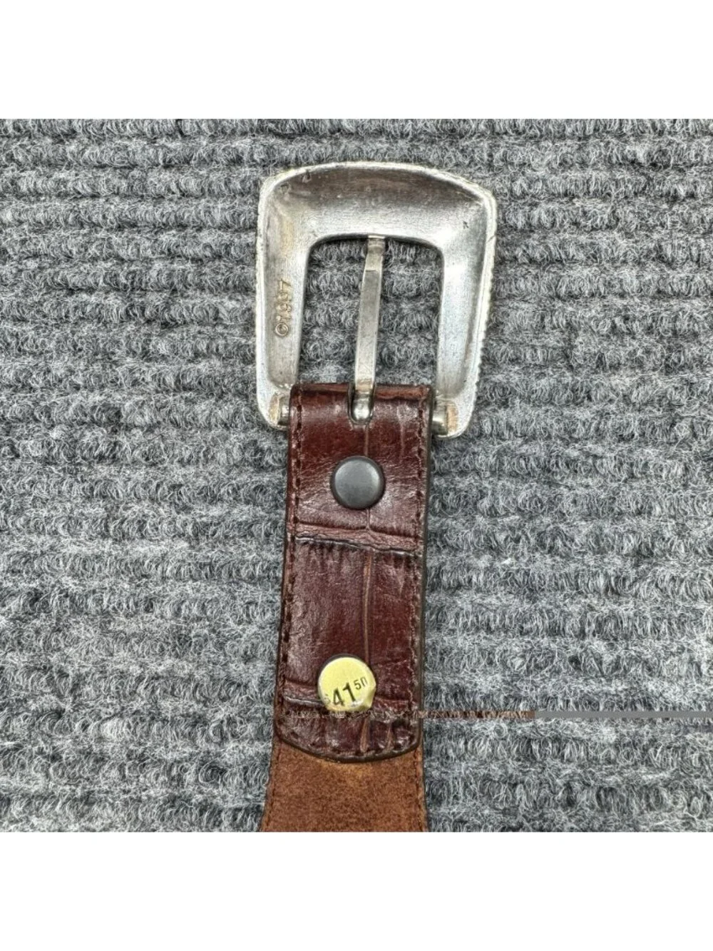 Tony Lama Belt Mens 42 Brown Scale Leather 7497L Silver Tone Buckle Vintage 90s